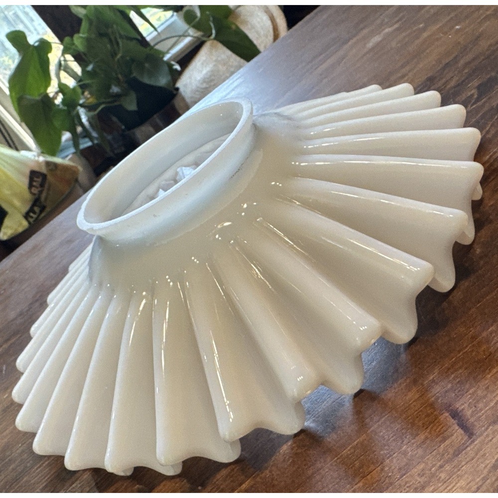 Antique Ruffled 10" Fluted Petticoat Milk Glass Lamp Shade 3 1/2" Fitter